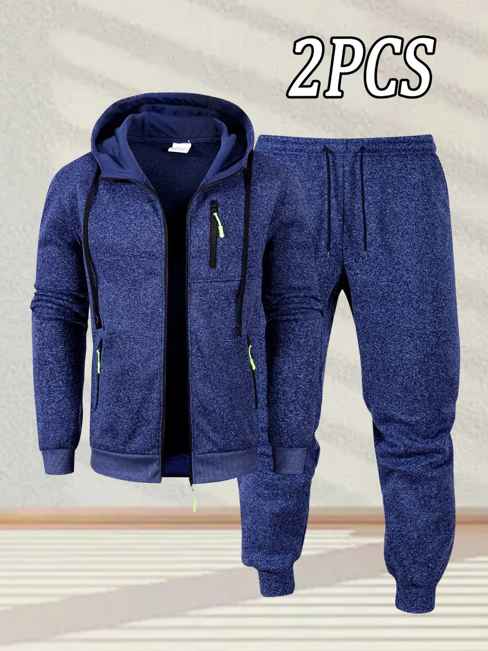 New Men's Casual Sportswear Autumn Solid Color Daily Sweatshirts Sweatpants Jogging Tracksuit Zipper Hooded Jacket and Pants Set