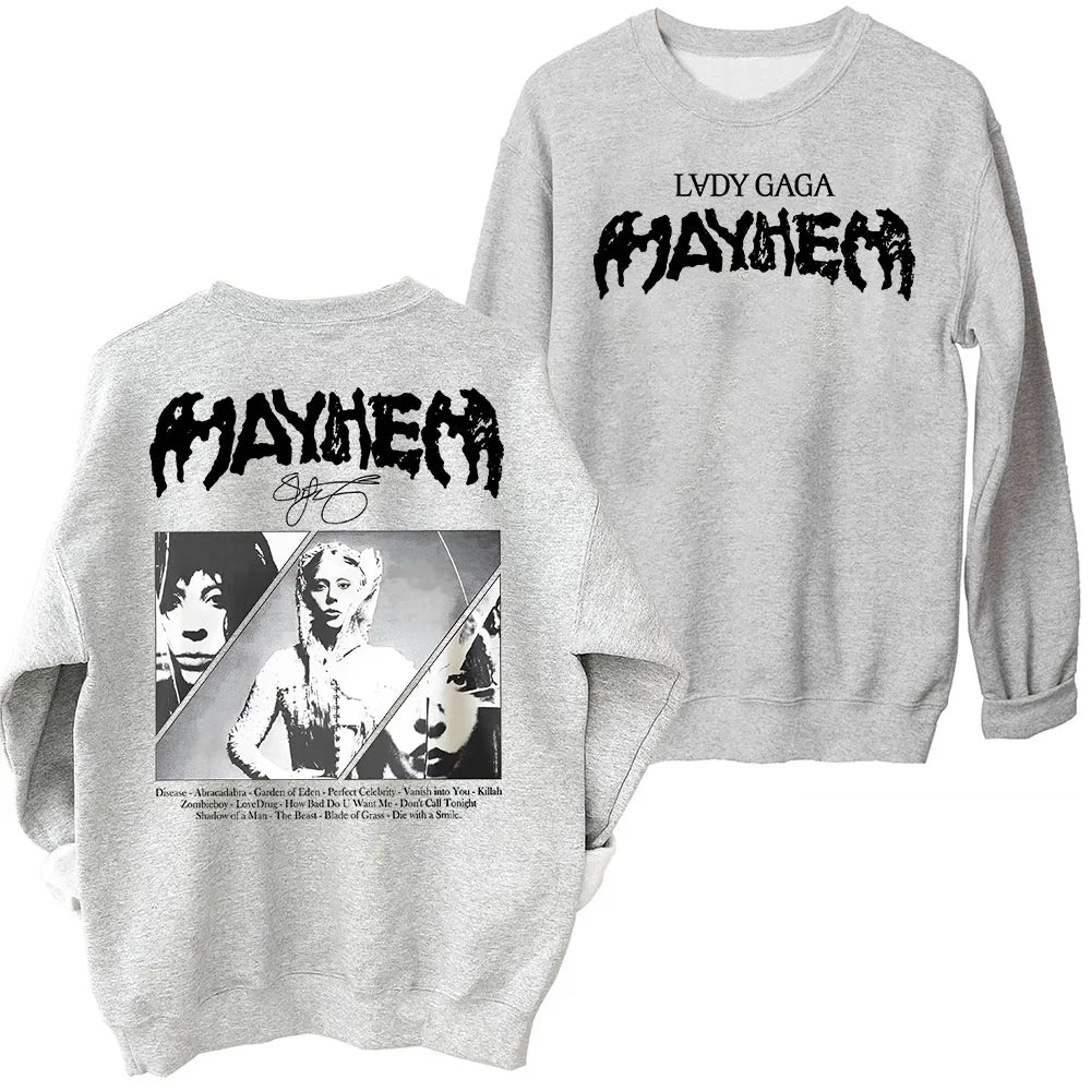 Lady Gaga MAYHEM 2025 Sweatshirt Oversized Harajuku Round Neck Long Sleeve Sweatshirts Music Tour Fans