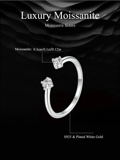 Moissanite White Gold Plated Adjustable Ring 925 Sterling Silver Exquisite Open Ring for Women Fine Jewelry Gift