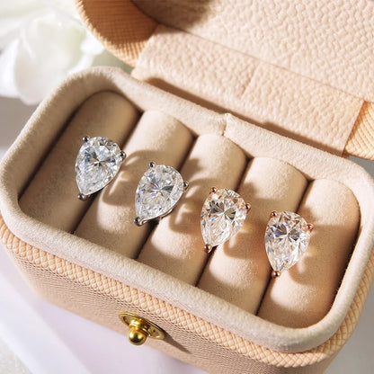 0.5-4Carat Pear Cut Moissanite Stud Earrings 100% S925 Silver Waterdrop Lab Diamomd Ear Studs for Women Fine Jewelry Gift