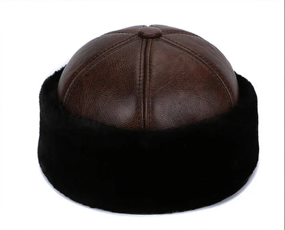 Retro Cowhide Bomber Hat Winter Keep Warm Caps Men Women Real Leather Cap Thick Velvet Dad Hat Leather Hat