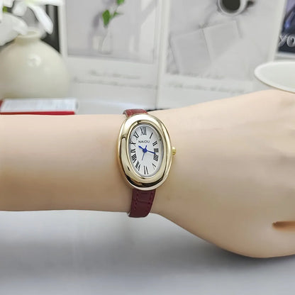 Luxury Women Vintage Oval Goose Egg Quartz Watch Leather Strap Wristwatch Dress Ladies Watches Christmas Gift Clock Relojes