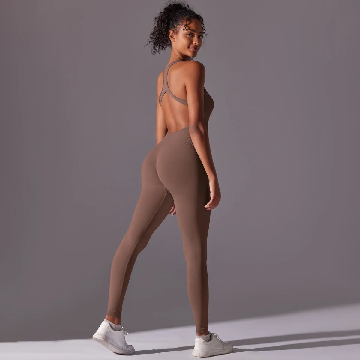 Backless Yoga Bodysuit Women Sports Jumpsuit Fitness Sportswear Workout Set Solid Color Seamless Butt Lifting Yoga Bodysuit