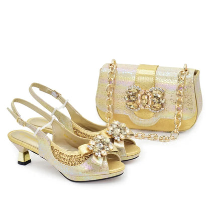 New Fashion Nigerian Banquet Shoes and Bag Set Rhinestone Ladies Matching Shoes and Bag High Heel for Weddings and Parties