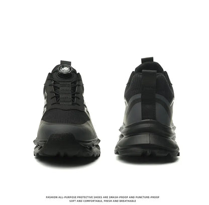 Shock Absorbing Safety Shoes for Men Steel Toe Lightweight Work Boots for Factory & Warehouse Rotary Button Indestructible Shoes