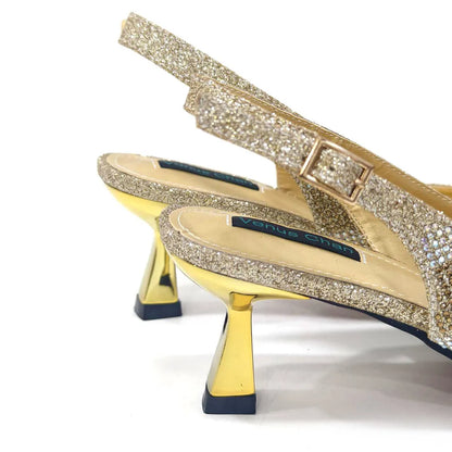 Italian Design Rhinestone Luxury Green Colour Pointed Toe Shoe & Bag Set Women's High Heels for Parties High Quality
