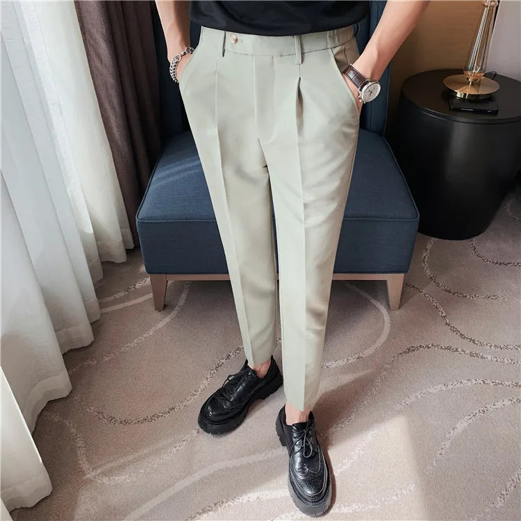 Men Slim British Style Suits Pants Business Casual Trousers Male Solid Fit Trousers High Quality Man Formal Wear Suit Pants 36