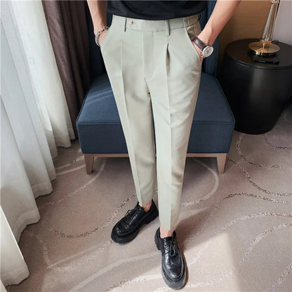 Men Slim British Style Suits Pants Business Casual Trousers Male Solid Fit Trousers High Quality Man Formal Wear Suit Pants 36