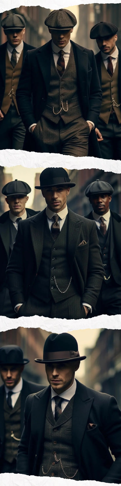 Peaky Blinders Men's 3-Piece Suit Vintage Plaid Wool Autumn/Winter Heavyweight New Style Jacket+Vest+Pants Slim Fit  Formal Suit