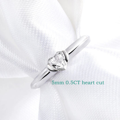 0.5CT Heart Cut Moissanite Solitaire Rings for Women Luxury Classic Wedding Lab Diamond Band 925 Sterling Silver Jewelry