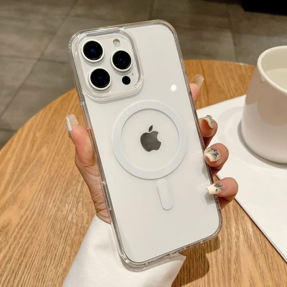 Luxury Clear Magnetic Case for MagSafe for iPhone 16 Plus 16 Pro Max Case With Camera Touch Buttons Case Wireless Charging Cover