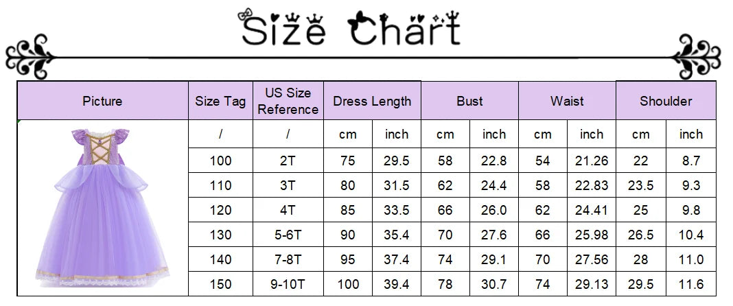 Rapunzel Princess Dress Girl Purple Deluxe Elegant Cosplay Tangled Costume Halloween Vestido Kids Birthday Ball Gown Clothes