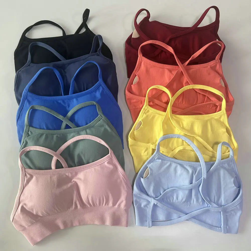 No Logo Women 2 Pieces Yoga Set Cross Straps Bra Beautiful Back Tops High Waist Sport Short Scrunch Bum Workout Short Gym Suit