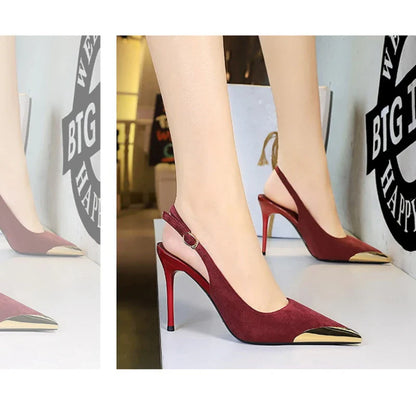 European American Style Metal Pointed High Heels Slim Heels Super High Heels Light Mouth Back Tripping And Banquet Single Shoes