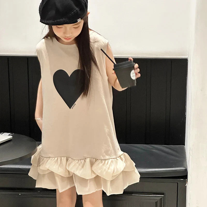 Girl's sleeveless dress new vest dress fluffy little girl princess dress children's summer big child