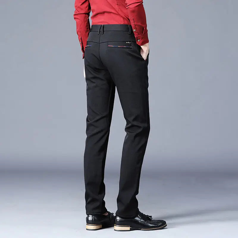 Fashion Men's Dress Pants Black Straight Business Casual Trousers Stretch Non-Ironing Slim Fit Formal Wear Suit Pants for Man
