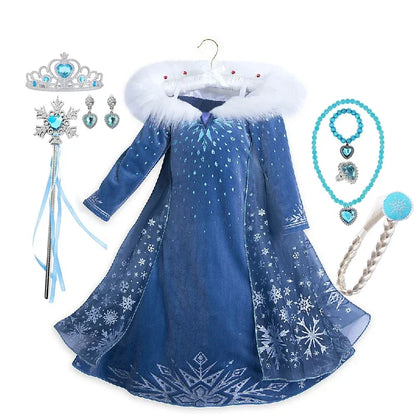 Girls Cosplay Frozen Elsa Princess Dress Children Dress Up Winter Snow Queen Costume Kid Carnival Birthday Party Apparel