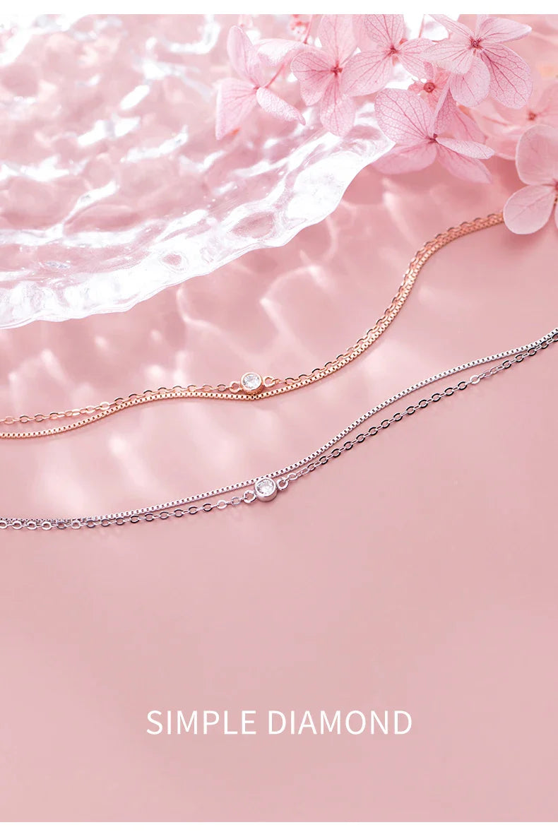 Real 925 Sterling Silver Luxury Double Layer Single Diamond Box Chain Bracelet for Women Fashion Bracelet Fine Jewelry