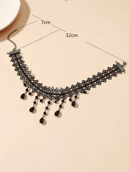 1 Px Ladies Gorgeous Black Lace Crystal Color Flower Necklace Beach Travel Holiday Fashion Classic Personalized JewelryEvening D