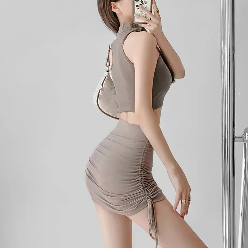 2025 New High Waist Skirts Sexy Elastic Mini Wrap Hip Slim Fit Summer Stretchy Shorts Party Skirts with Drawstring Design