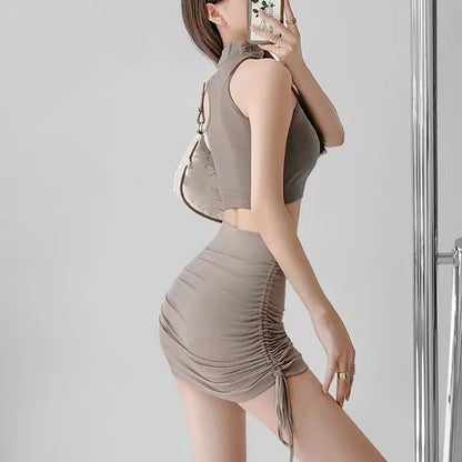 2025 New High Waist Skirts Sexy Elastic Mini Wrap Hip Slim Fit Summer Stretchy Shorts Party Skirts with Drawstring Design