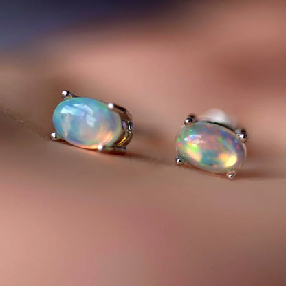 Natural Stone Opal Earrings Silver Post Lucky Hope Elf Studs Earring Lover Colorful Jewerly for Women Gift  High Quality