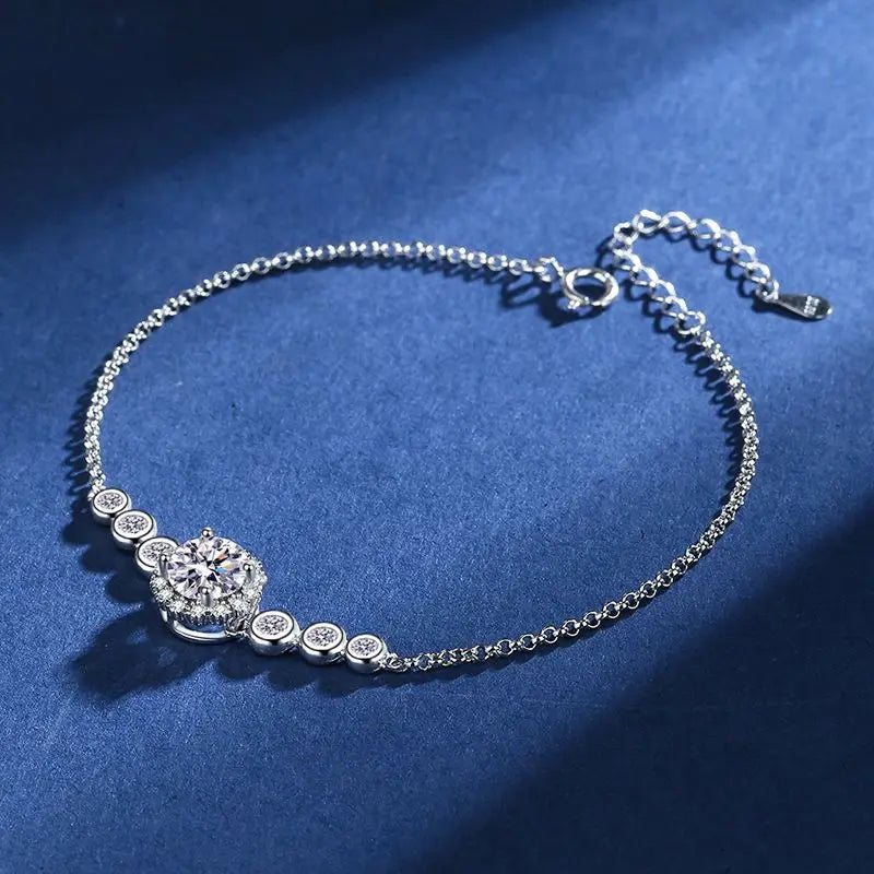 Round Shape 0.5/1CT D Color Moissanite Diamond Link Bracelet for Woman 925 Silver Plated 18k Adjustable Chain Bracelets