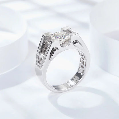1ct 2ct Moissanite Ring For Men 925 Sterling Silver with White Gold Plated Wedding Band Man Rings Luxury Fine Jewelry
