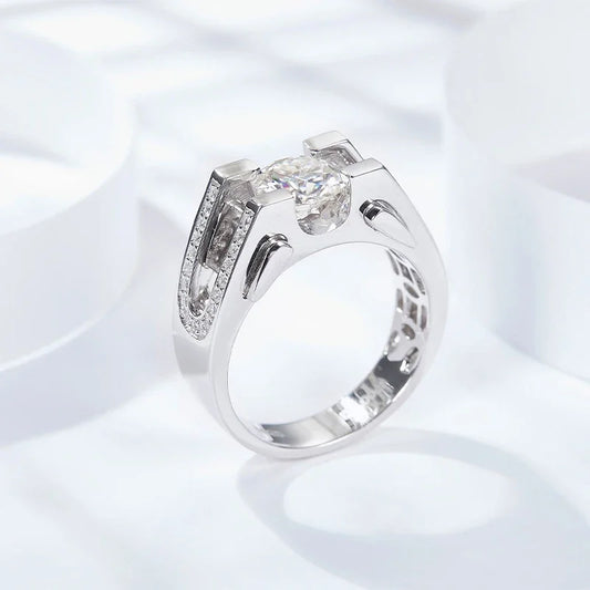 1ct 2ct Moissanite Ring For Men 925 Sterling Silver with White Gold Plated Wedding Band Man Rings Luxury Fine Jewelry