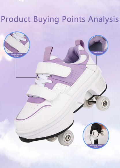 Children Wheels Shoes Roller Sneakers With 4 Wheels Skates Adult Runaway Parkour Deformation Shoes For Women Men Youth Kids Gift