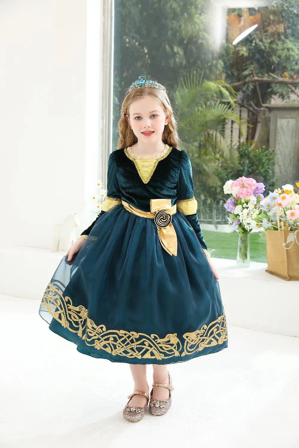 Girl Cosplay Brave the Heart Princess Merida Long Sleeves Dress Belt Set Holiday Party Carnival Party Stage Outfits Dress
