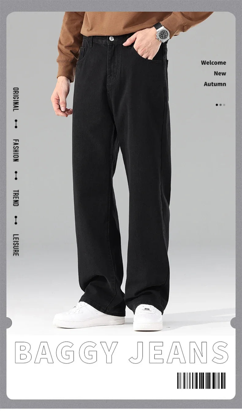 Autumn Jeans Men Black Casual Baggy Trousers Classic Straight Comfortable Wide Denim Trousers  Men Clothing