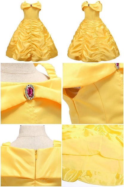 Girl Princess Dress Beauty And Beast Cosplay Costume Belle Praty Yellow Luxury Wedding Ball Gown Kid Carvinal Fancy Clothes