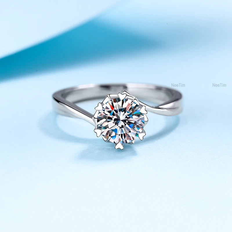 0.5ct-2ct Moissanite Ring Lab Diamond Ring for Women S925 Silver Snowflake Engagement Wedding Band Jewelry Certified