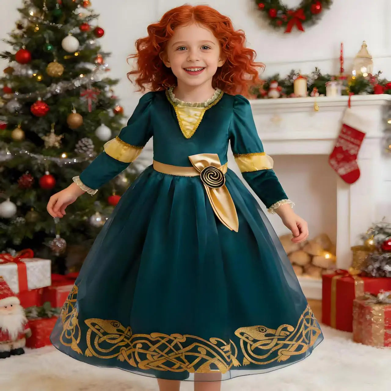 Girl Cosplay Brave the Heart Princess Merida Long Sleeves Dress Belt Set Holiday Party Carnival Party Stage Outfits Dress