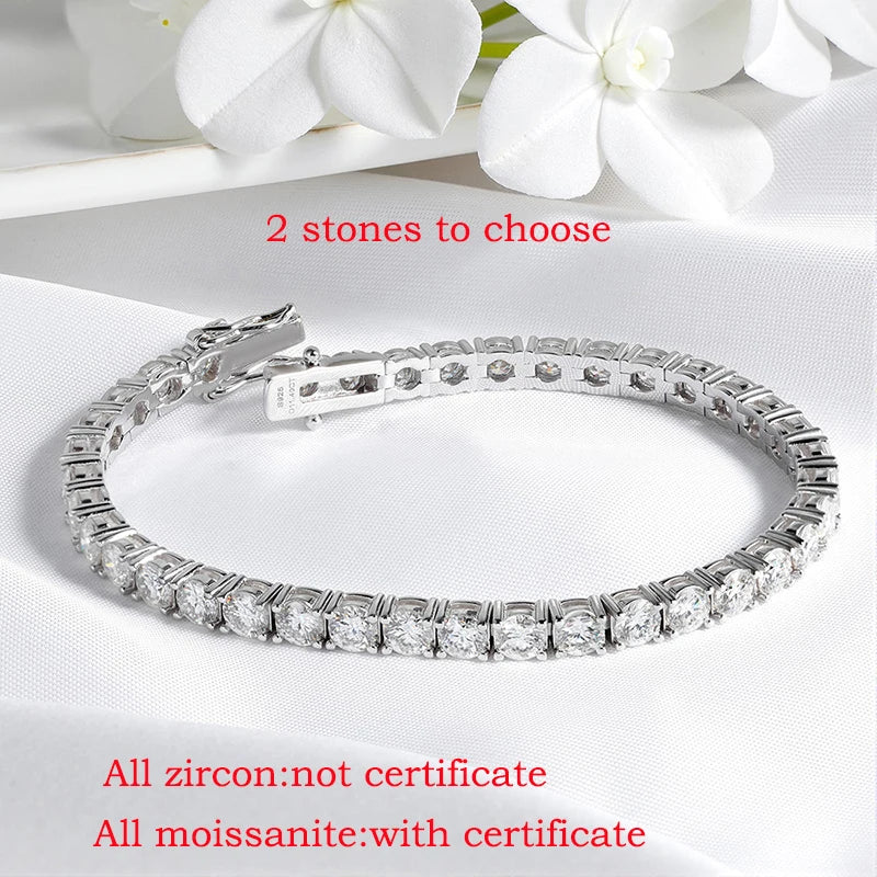 18k Gold Plated Moissanite Tennis Bracelet for Women 3/4/5mm Classic 925 Sterling Silver Certified Bracelet for Men Chain