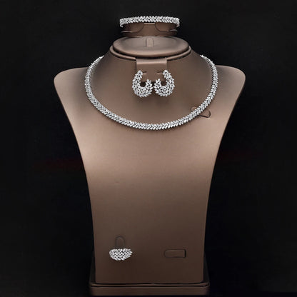 2025 Trendy 4 Pieces Bridal Zirconia Jewelry Sets for Women Party Gift Dubai UAE Wedding Jewelry Set