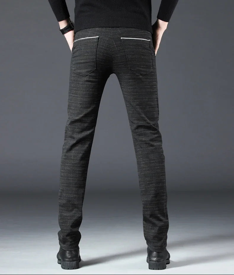 Spring Autumn New Men's Plaid Pants Black Blue Business Casual Formal Fashion Korean Classic Male Clothes Straight Trousers