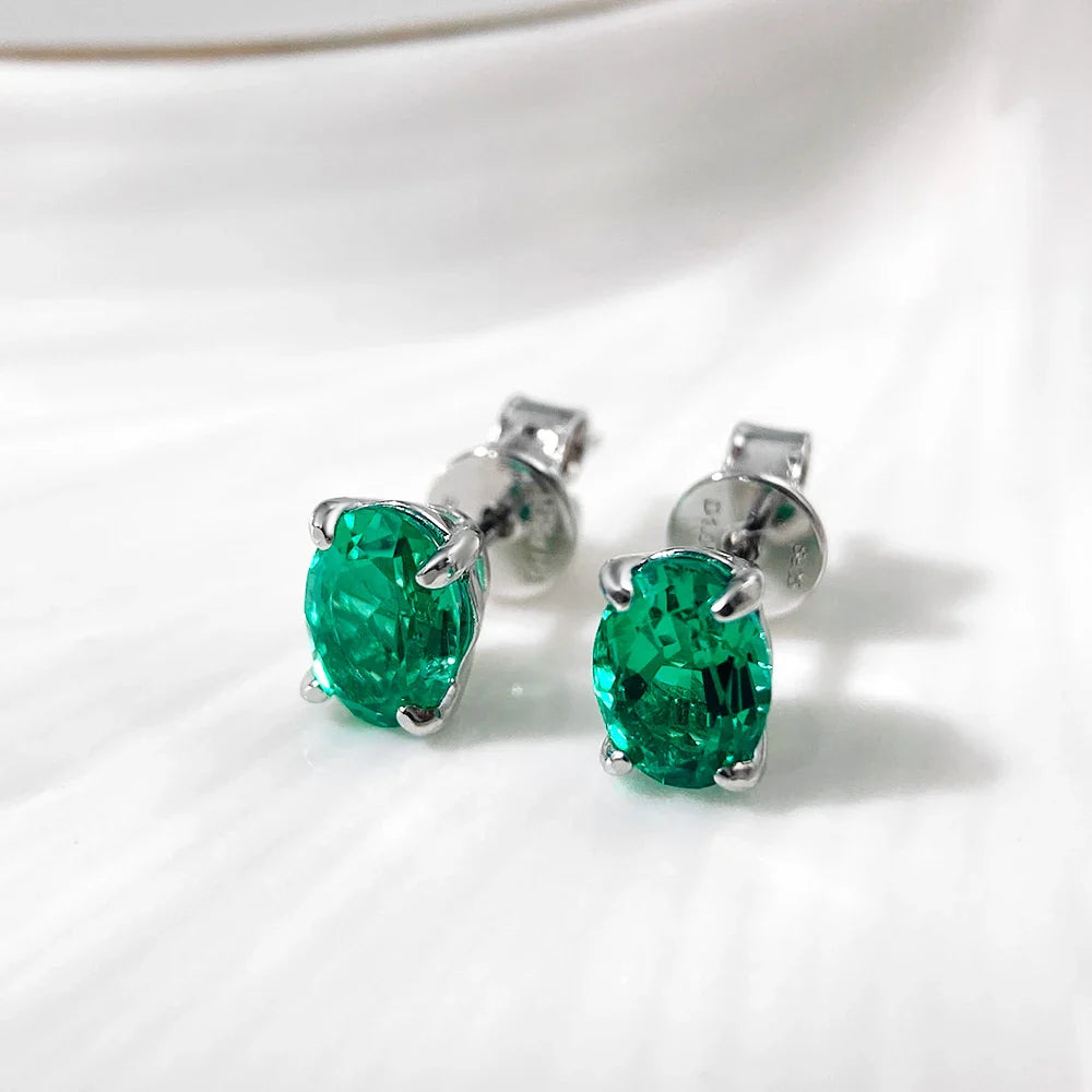 5*7mm Oval Cut Ruby Emerald Moissanite Stud Earrings Lab Grown For Women Man Unisex Gemstone Party 925 Silver Earring Gift
