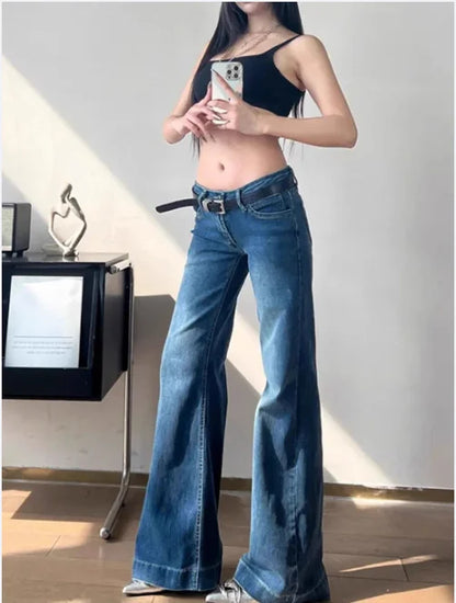 Y2K Streetwear Low-Waisted Jeans Women Korean Fashion Slimming Denim Flares Pants Spring Summer Sexy Wide Leg Trousers