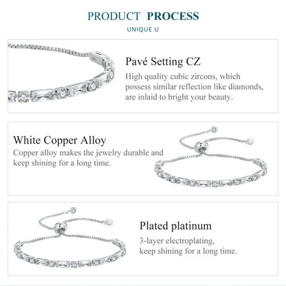 Luxury Square Zircon Adjustable Bracelet Sparkling Zirconia Chain Link for Men Women Birthday Gift Crystal Fine Jewelry