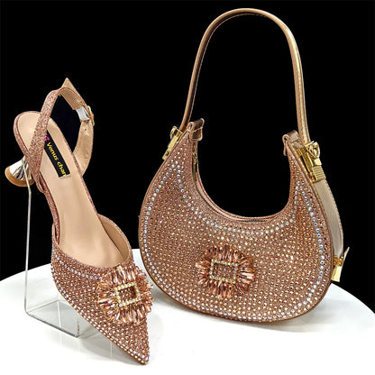 Nigerian Women's Party Shoes and Bags Medium Heel Pointed Toe Elegant Party Footwear With Matching Color Handbag for Women