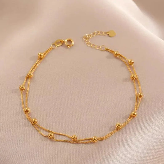 18k Gold Starry Sky Bracelet Au750 Gold Bracelet Plain Chain Lucky Charm Small Gold Beads for Woman Wedding Party Jewelry Gifts