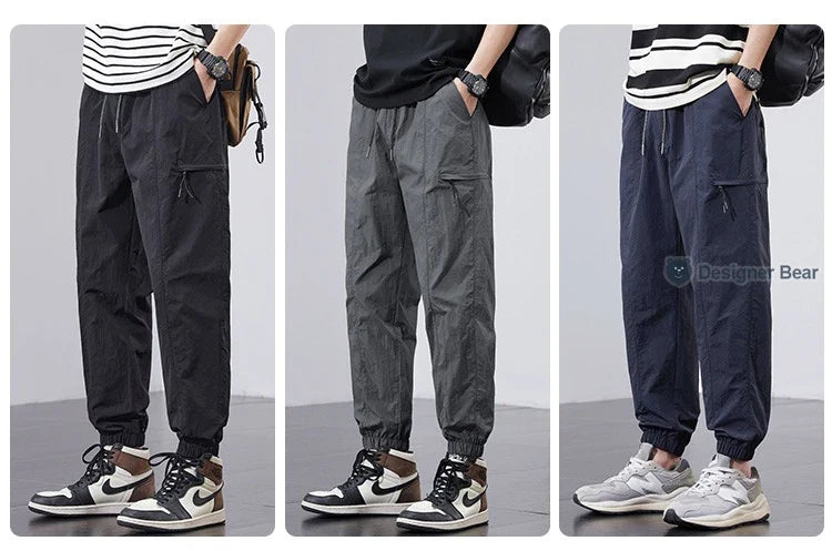 Spring Summer Thin Men's Quick-Dry Cargo Harem Pants Loose Streetwear Joggers with Elastic Cuffs Casual Tapered Trousers Outdoor