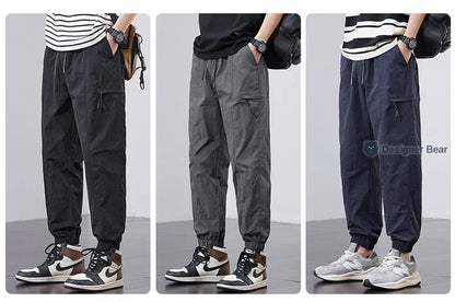 Spring Summer Thin Men's Quick-Dry Cargo Harem Pants Loose Streetwear Joggers with Elastic Cuffs Casual Tapered Trousers Outdoor