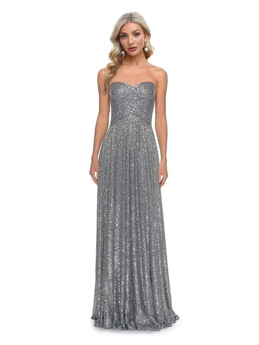 Vestidos de luxo sereia com lantejoulas prateadas sem alças, costas abertas, para festa de casamento e formatura