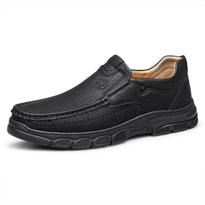 Men's Handmade Thick Rubber Bottom Breathable Casual Leather Shoes Classic Sewn Loafers Comfortable Leisure Footwear