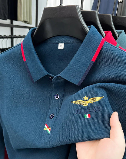 Spring and Autumn new 100% cotton long sleeved men's polo shirt brand high-end embroidered comfortable breathable casual T-shirt