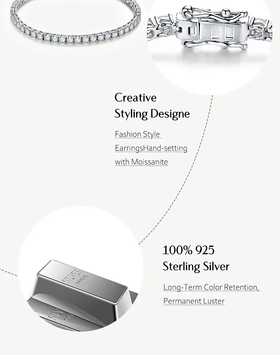 D Color Round Cut 5.0 4.0mm Moissanite Tennis Bracelet for Women Man Real 925 Sterling Silver Pass Diamond Tester Gift