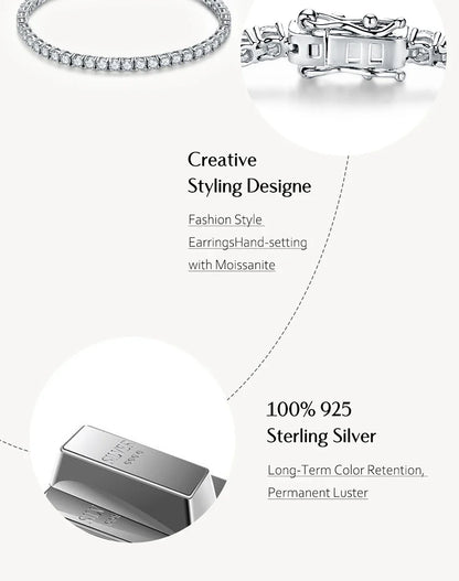 D Color Round Cut 5.0 4.0mm Moissanite Tennis Bracelet for Women Man Real 925 Sterling Silver Pass Diamond Tester Gift